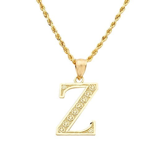 10K Yellow Gold Small Initial Pendant Charm Diamond Cut A ~ Z Alphabet 